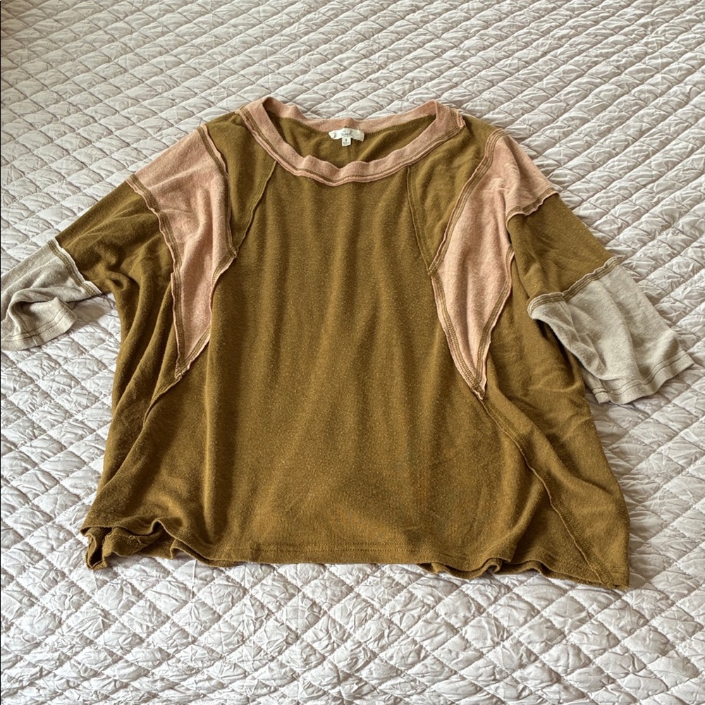 Colorblock Women's Blouse - Olive, Pink, and Beige